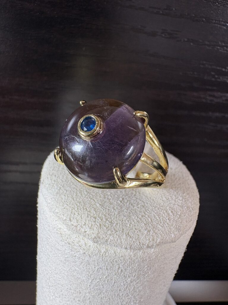 Anello Macaron ametista e zircone blu