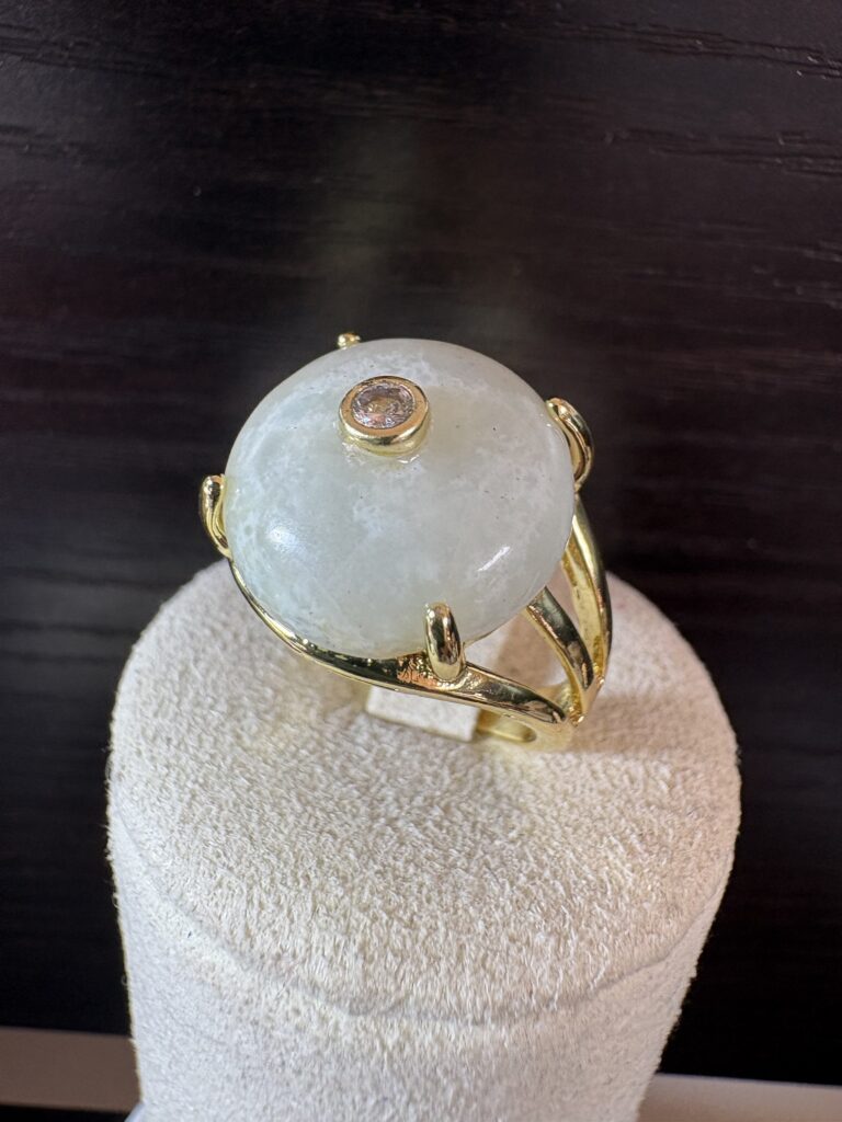 Anello Macaron in amazzonite zircone trasparente