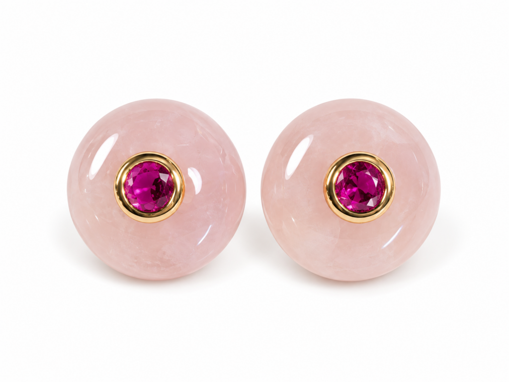 Orecchini Cassatelle in quarzo rosa e zircone fucsia