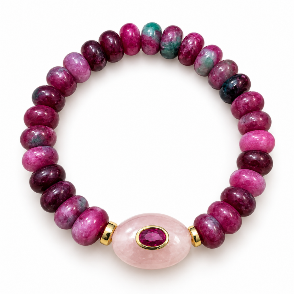 Bracciale Candy in giada porpora e chicco quarzo rosa