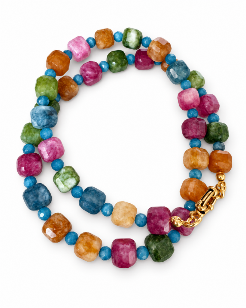 Collana Cube in giada multicolor toni autunnali