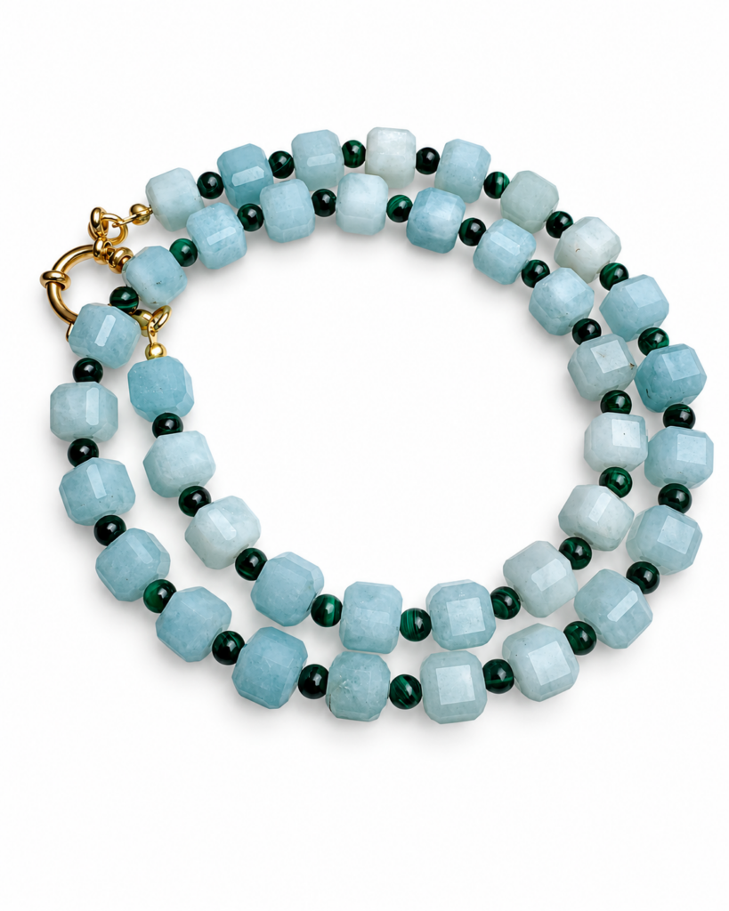 Collana Cube azzurro polvere e malachite