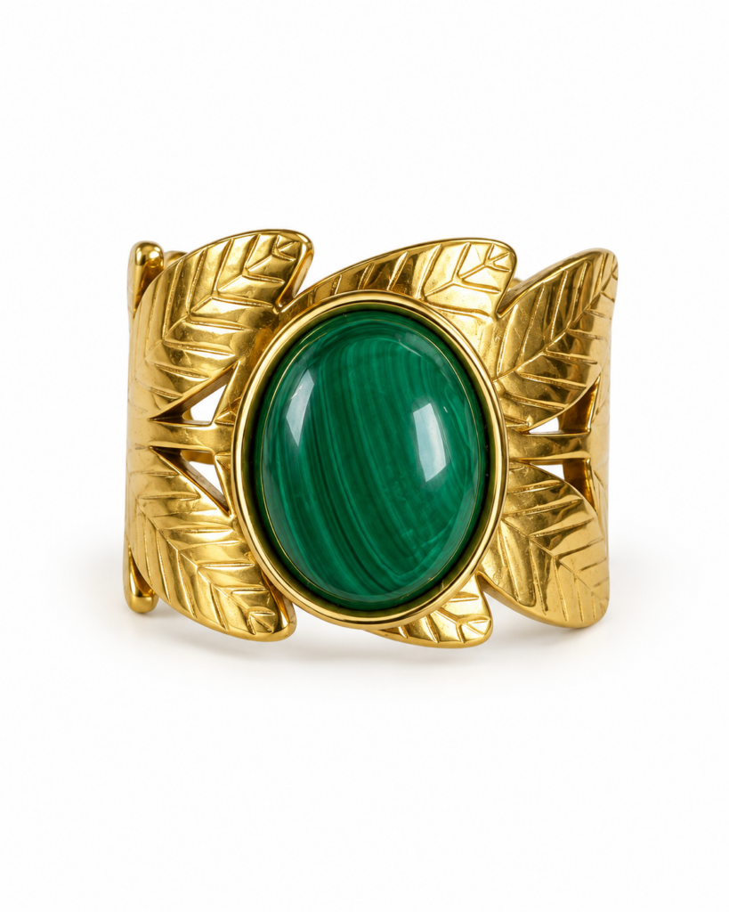 Anello foglie in Malachite