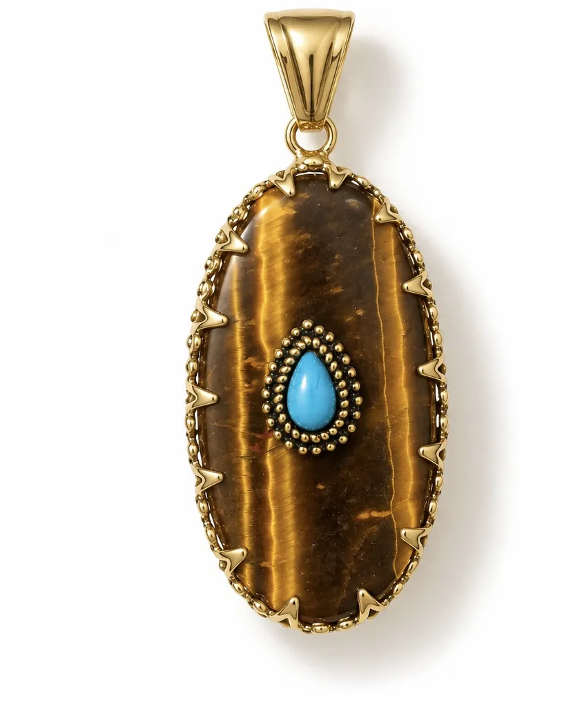 Ciondolo Boho ovale occhio di tigre