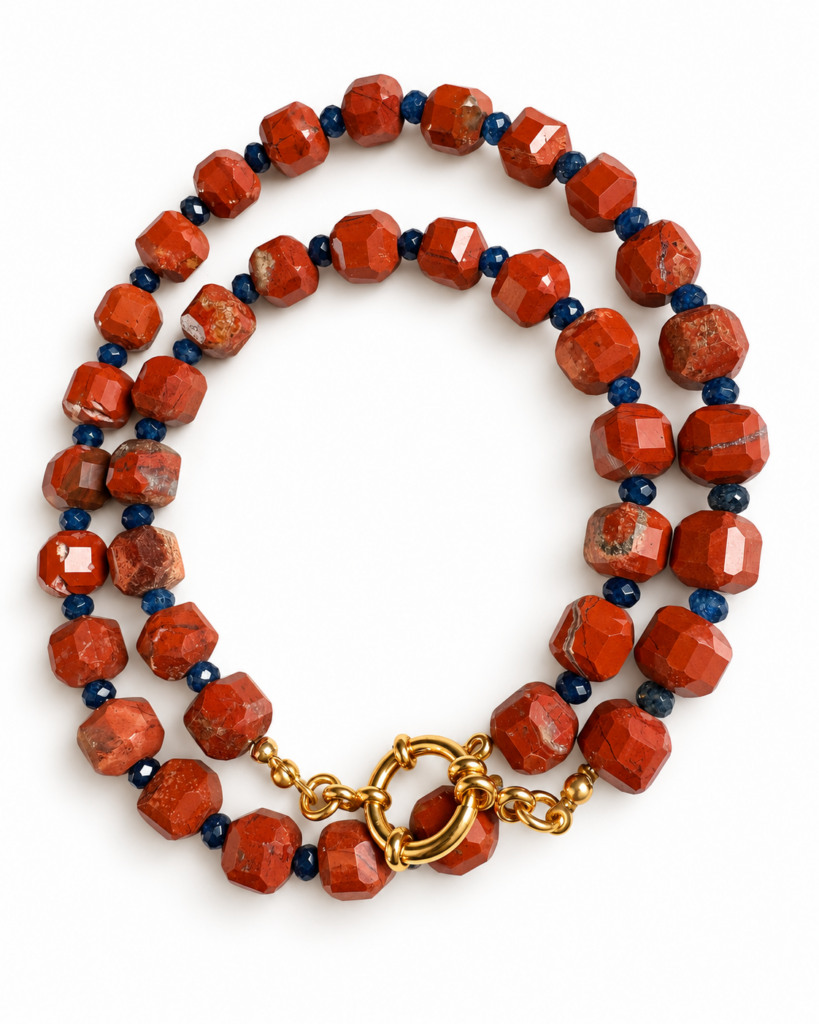 Collana Cube diaspro rosso e tormalina blu