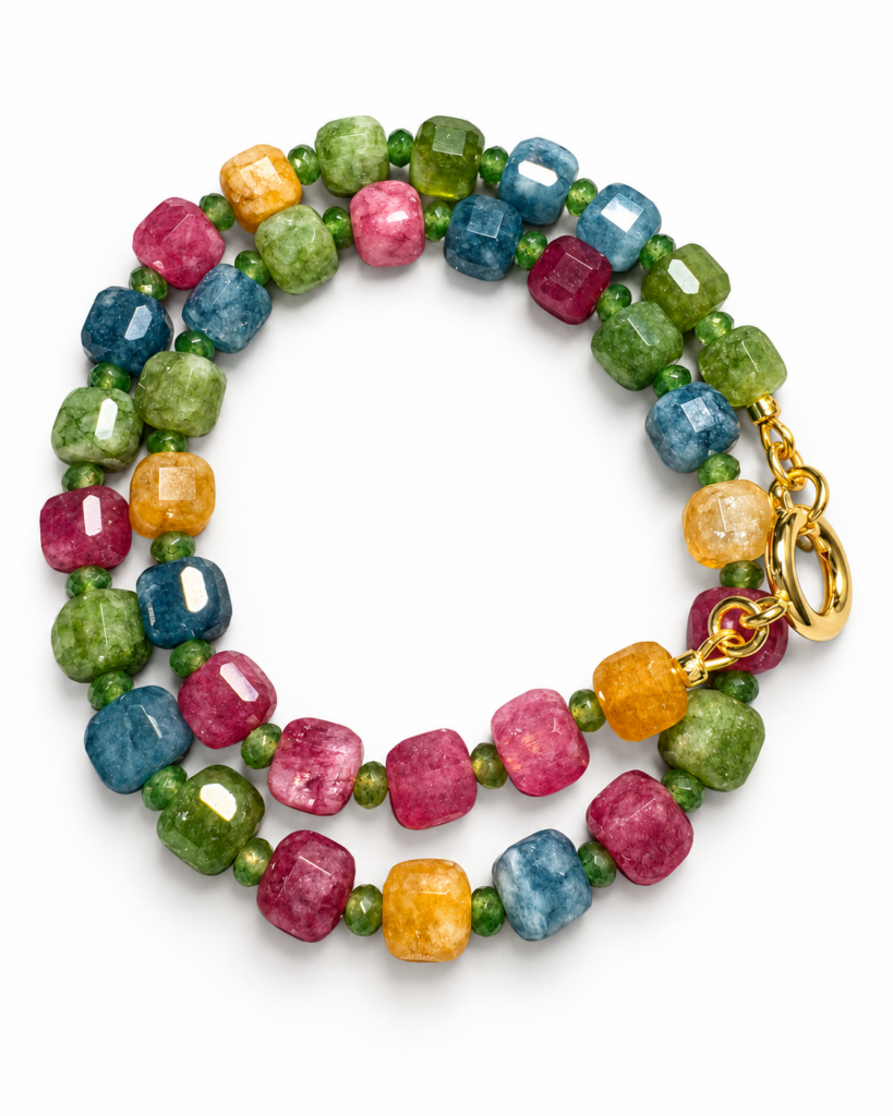 Collana Cube in giada tormaline multicolor