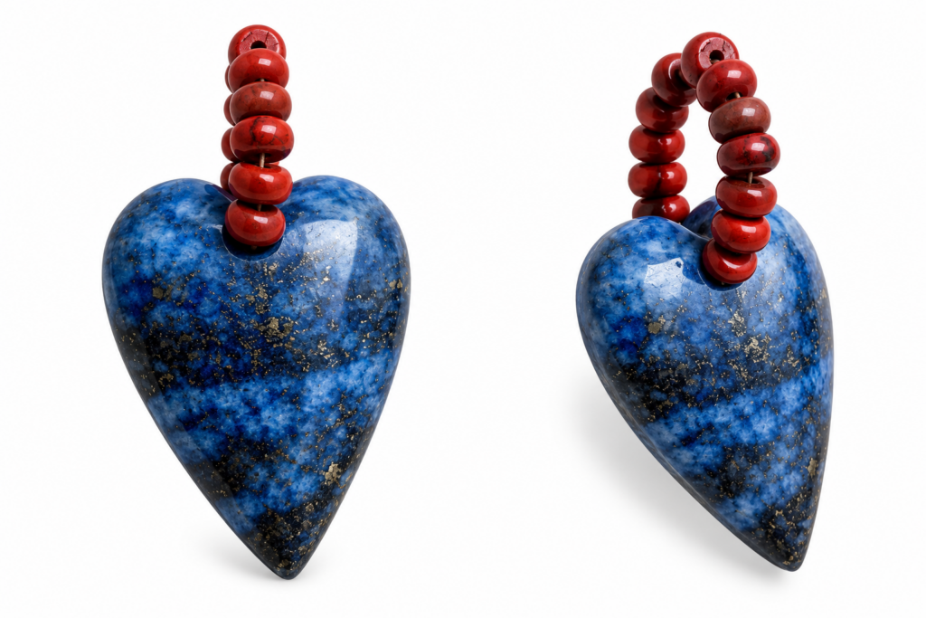 Ciondolo cuore in Lapis e gancio in diaspro rosso