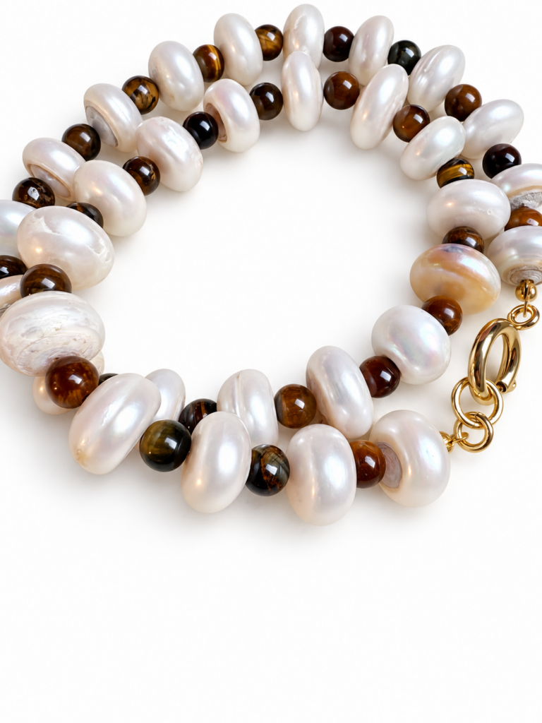 Collana Big Candy perle e occhio di tigre